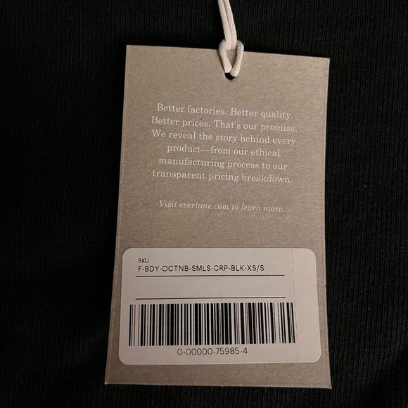 NEW Everlane The Seamless Tee XS/S Black Ribbed Short Sleeve Crew Crop Top Shirt - Picture 7 of 8